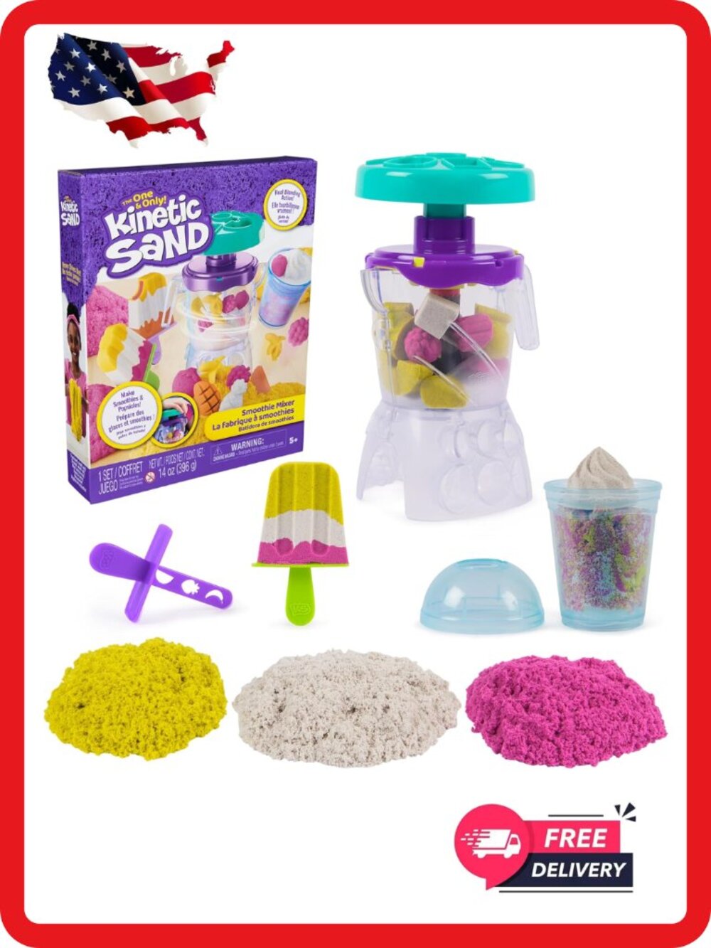 Kinetic Sand Smoothie Mixer Playset 14oz Sand Popsicle Mold Ages 5+ Toy